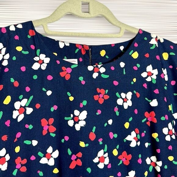 Talbots Vintage Retro Blue Floral Midi Dress Short Sleeves Pockets Size 10 - Picture 4 of 13